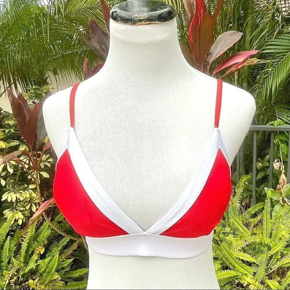 🍍3/$15🍍 Express Red Color Block Triangle Bikini Top - Picture 2 of 8